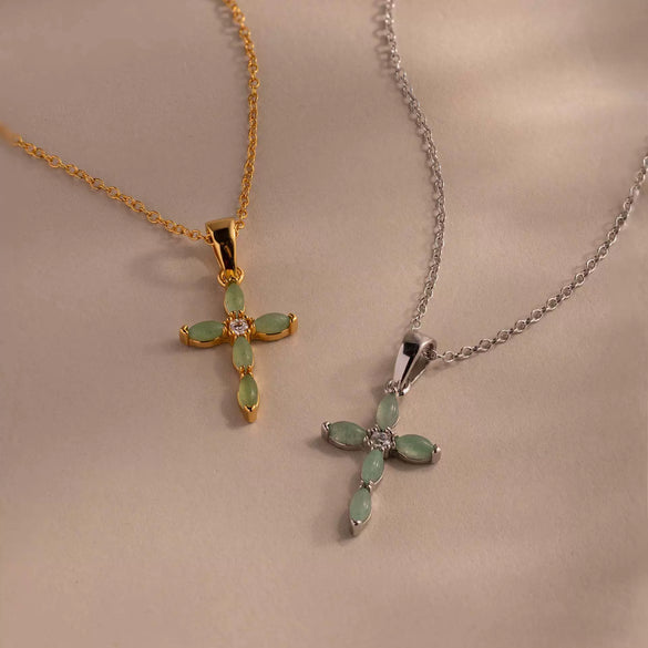 Wholesale Unisex Simple Heart Shape Cross Water Drop Pendant Paper Clip Necklace With String Of Pearls Chain Copper Electroplated Gold Color Retention