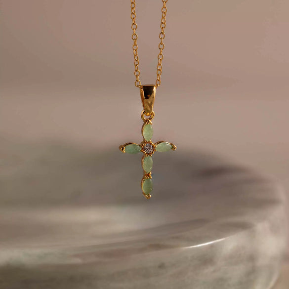 Wholesale Unisex Simple Heart Shape Cross Water Drop Pendant Paper Clip Necklace With String Of Pearls Chain Copper Electroplated Gold Color Retention