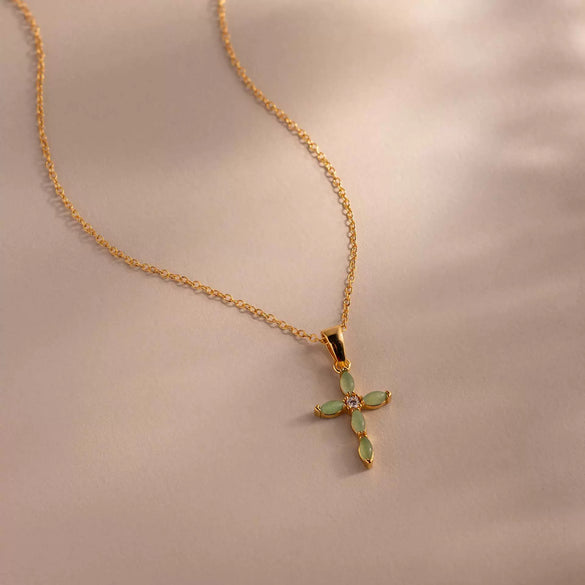 Wholesale Unisex Simple Heart Shape Cross Water Drop Pendant Paper Clip Necklace With String Of Pearls Chain Copper Electroplated Gold Color Retention