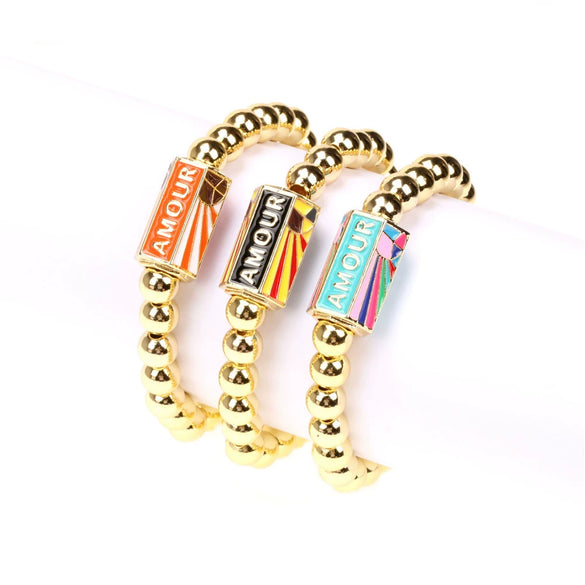 Wholesale Unisex Simple Letter Enamel Oil Dropping Metal Bead Multi Layer Stacked Bracelet