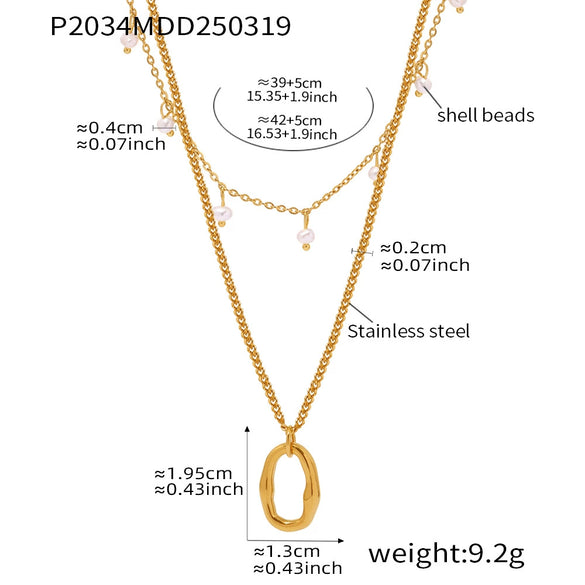 Wholesale Unisex Simple Minimalist Geometric Ferris Wheel Pendant Necklace With Pearl Tassel Double Layer Overlapping Stainless Steel Shell Beads Titanium Steel Electroplated