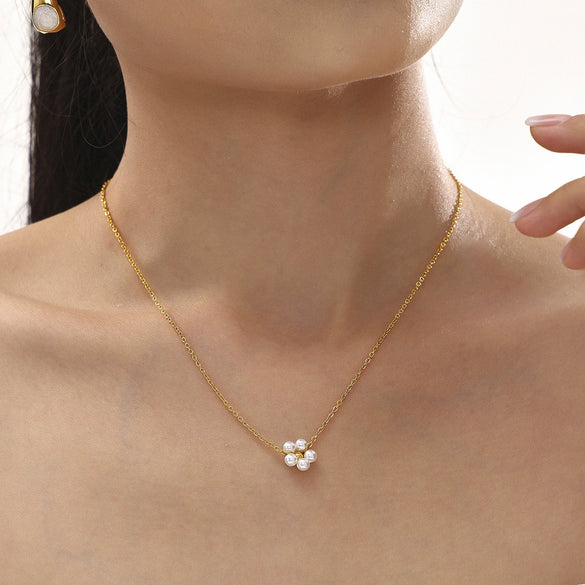 Wholesale Unisex Simple Minimalist Geometric Ferris Wheel Pendant Necklace With Pearl Tassel Double Layer Overlapping Stainless Steel Shell Beads Titanium Steel Electroplated