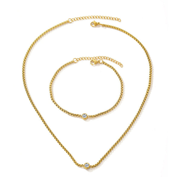 Wholesale Unisex Sports Style Geometric Rhombus Real Gold Plated Stainless Steel Jewelry Necklace Bracelet