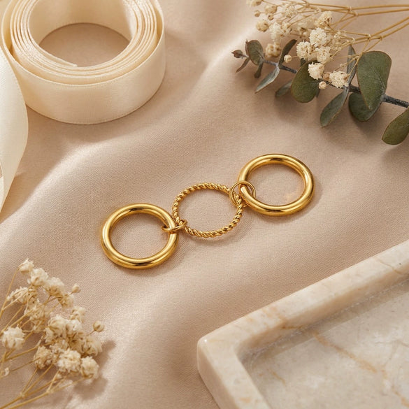 Wholesale Unisex Stacked Colorblocked Geometric Stainless Steel Ring Set With 18K Gold Vacuum Plating Childlike Style Hand Jewelry