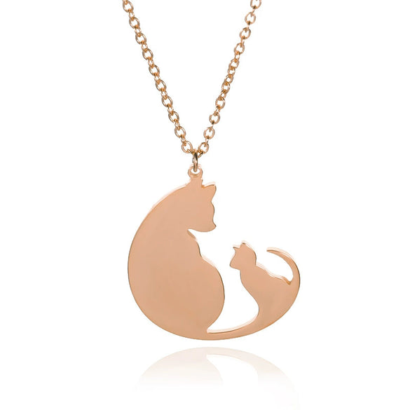 Wholesale Unisex Stainless Steel And Copper Cat Pendant Necklace With Geometric Pattern And Electroplating Treatment
