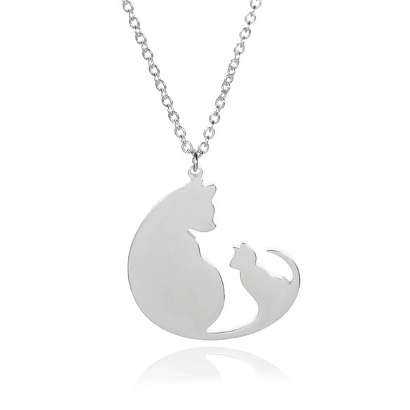 Wholesale Unisex Stainless Steel And Copper Cat Pendant Necklace With Geometric Pattern And Electroplating Treatment