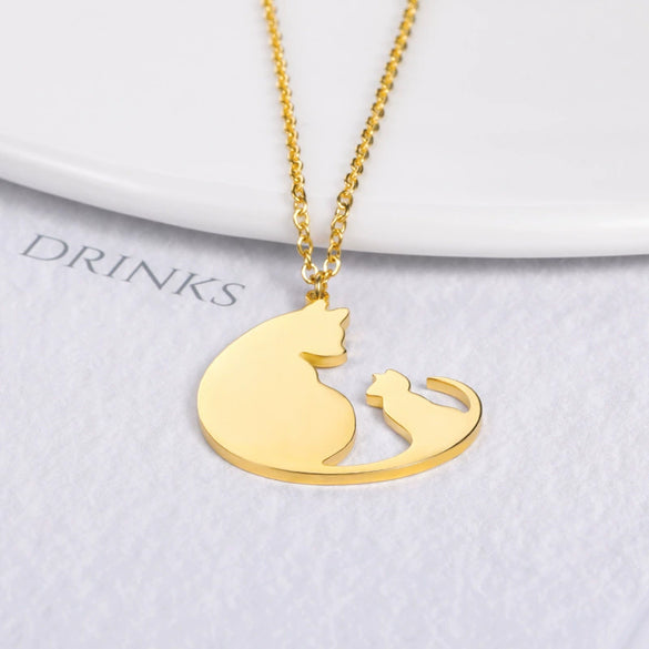 Wholesale Unisex Stainless Steel And Copper Cat Pendant Necklace With Geometric Pattern And Electroplating Treatment