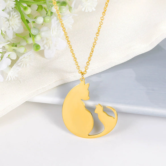 Wholesale Unisex Stainless Steel And Copper Cat Pendant Necklace With Geometric Pattern And Electroplating Treatment