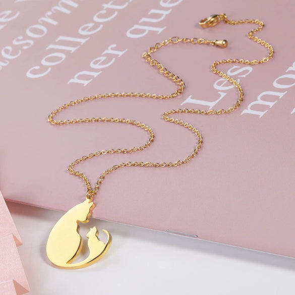 Wholesale Unisex Stainless Steel And Copper Cat Pendant Necklace With Geometric Pattern And Electroplating Treatment