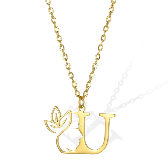Wholesale Unisex Stainless Steel And Copper Letter Necklace With Hollow Portrait And Cross Chain Electroplated
