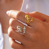 Wholesale Unisex Stainless Steel Animal Zodiac Pattern Fishbone Open Ring With Pvd Furnace Vacuum Real Gold Plating In Ins Style And Minimalist Design
