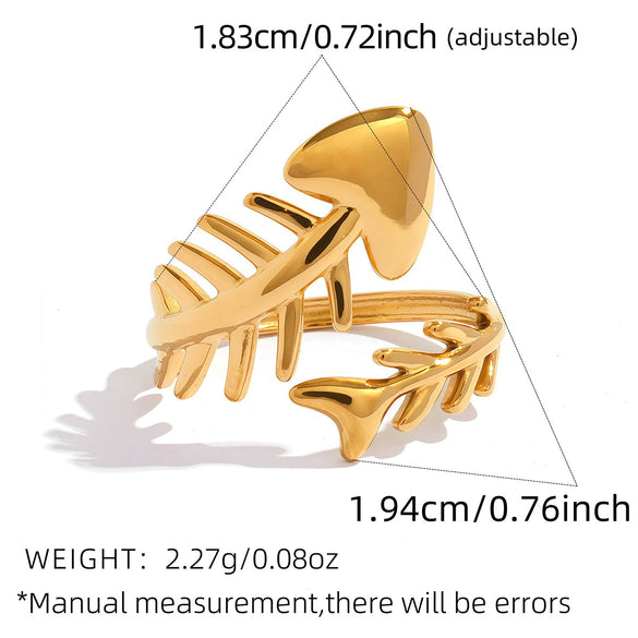 Wholesale Unisex Stainless Steel Animal Zodiac Pattern Fishbone Open Ring With Pvd Furnace Vacuum Real Gold Plating In Ins Style And Minimalist Design