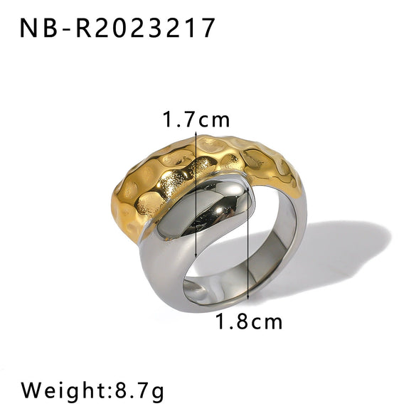 Wholesale Unisex Stainless Steel Casting Ring With Gold And Steel Color Matching Geometric Pattern 18K Furnace Vacuum Plated