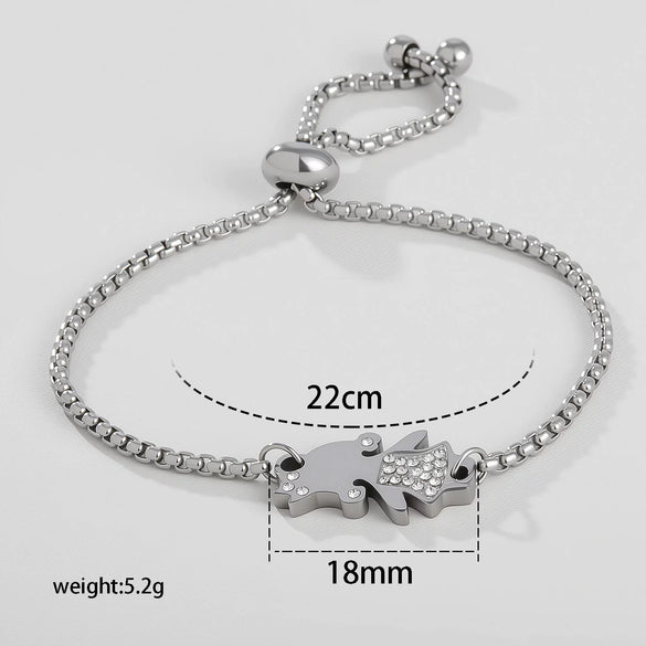 Wholesale Unisex Stainless Steel Electroplated Beaded Bracelet With Hollow Heart And Doll Pattern