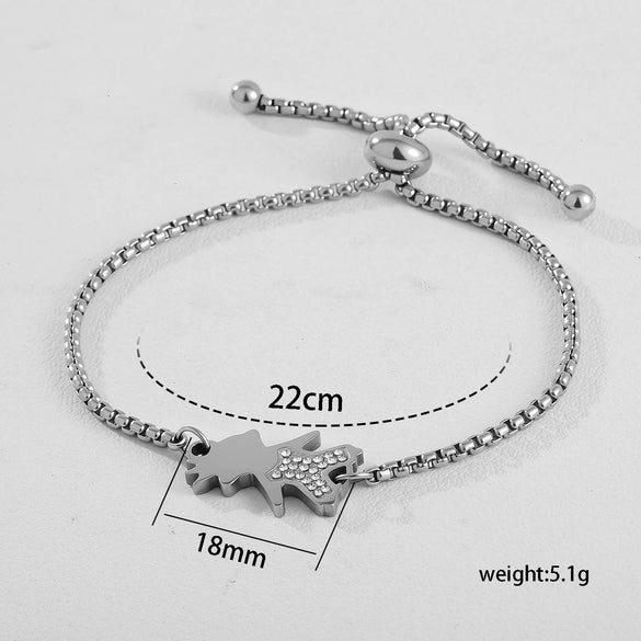 Wholesale Unisex Stainless Steel Electroplated Beaded Bracelet With Hollow Heart And Doll Pattern