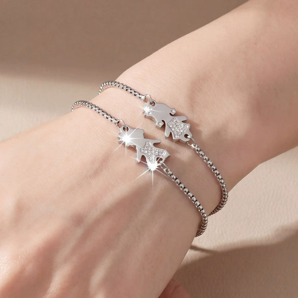 Wholesale Unisex Stainless Steel Electroplated Beaded Bracelet With Hollow Heart And Doll Pattern