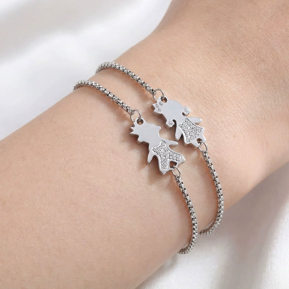 Wholesale Unisex Stainless Steel Electroplated Beaded Bracelet With Hollow Heart And Doll Pattern