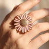 Wholesale Unisex Stainless Steel Electroplated Geometric Daisy Oildrip Ring With Niche And Floral Style