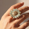 Wholesale Unisex Stainless Steel Electroplated Geometric Daisy Oildrip Ring With Niche And Floral Style