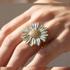 Wholesale Unisex Stainless Steel Electroplated Geometric Daisy Oildrip Ring With Niche And Floral Style