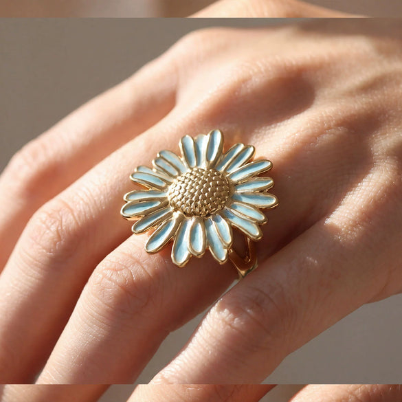 Wholesale Unisex Stainless Steel Electroplated Geometric Daisy Oildrip Ring With Niche And Floral Style