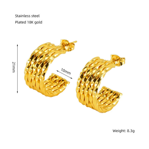 Wholesale Unisex Stainless Steel Electroplated Geometric Round Woven Hoop Earrings With Ushaped And Star Patterns