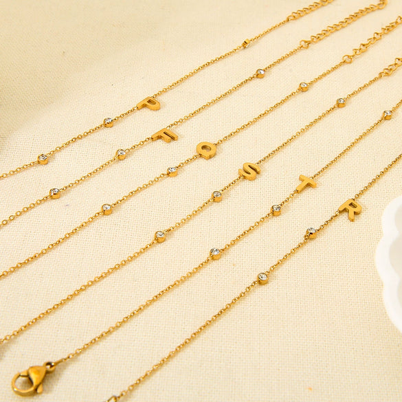 Wholesale Unisex Stainless Steel Electroplated 18K Gold Letter Pendant Bracelet Luxury Jewelry