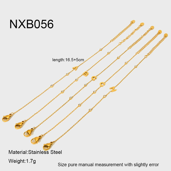 Wholesale Unisex Stainless Steel Electroplated 18K Gold Letter Pendant Bracelet Luxury Jewelry