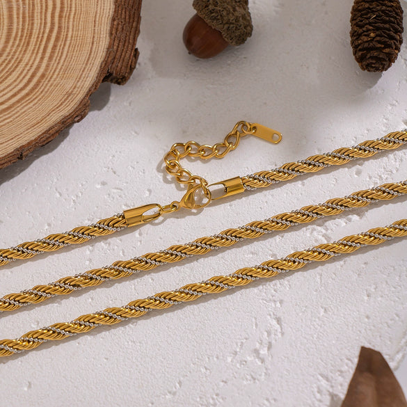 Wholesale Unisex Stainless Steel Electroplated Twist Chain Necklace And Bracelet Jewelry