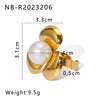 Wholesale Unisex Stainless Steel Flower Pearl Ring With Geometric Pattern And 18K Furnace Vacuum Plating