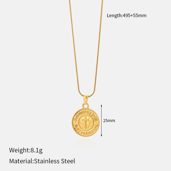 Wholesale Unisex Stainless Steel Geometric Animal Wolf Head Pendant Necklace With Electroplating Design And Cross Chain