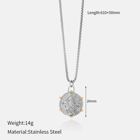 Wholesale Unisex Stainless Steel Geometric Animal Wolf Head Pendant Necklace With Electroplating Design And Cross Chain