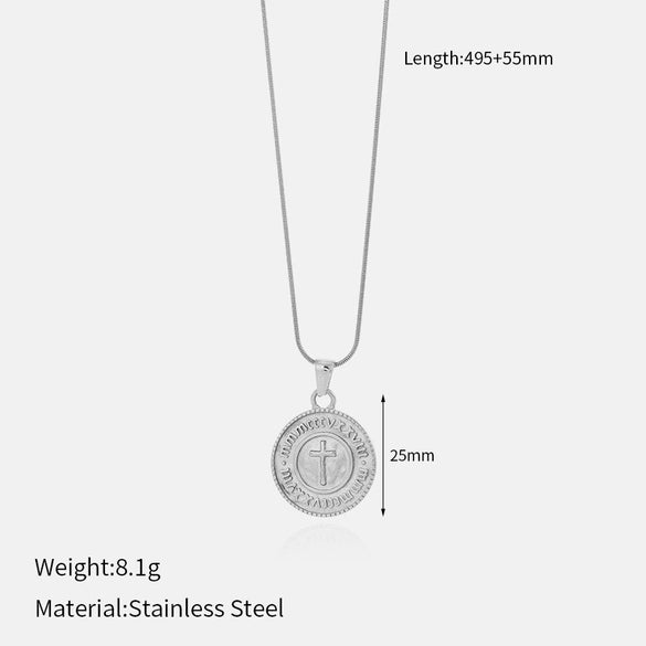 Wholesale Unisex Stainless Steel Geometric Animal Wolf Head Pendant Necklace With Electroplating Design And Cross Chain