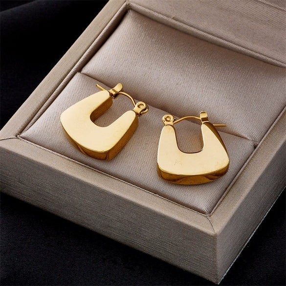 Wholesale Unisex Stainless Steel Geometric Bag Shape Earrings With Electroplating Simple And Fashionable Style