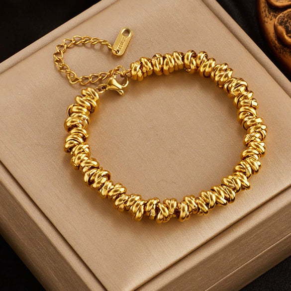 Wholesale Unisex Stainless Steel Geometric Circle Thick Chain Bracelet With Electroplating