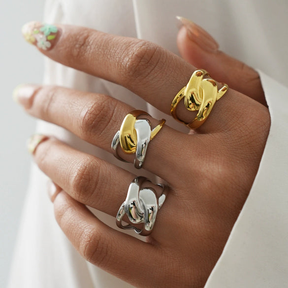 Wholesale Unisex Stainless Steel Geometric Cross Lines Ring With Pvd Furnace Vacuum Real Gold Plating