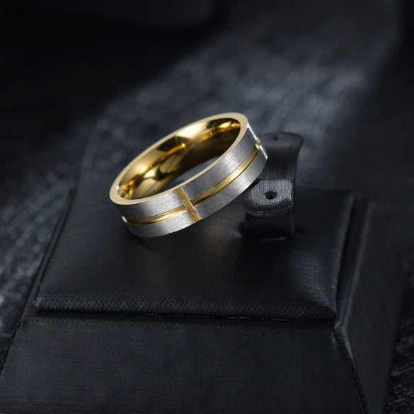 Wholesale Unisex Stainless Steel Geometric Cross Ring With Electroplating