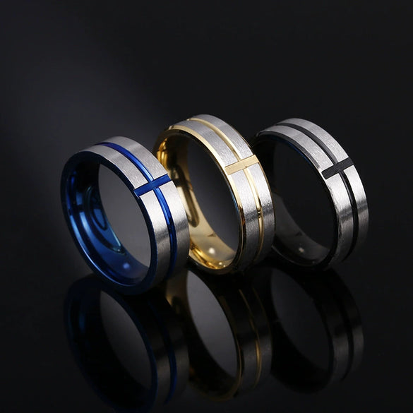 Wholesale Unisex Stainless Steel Geometric Cross Ring With Electroplating