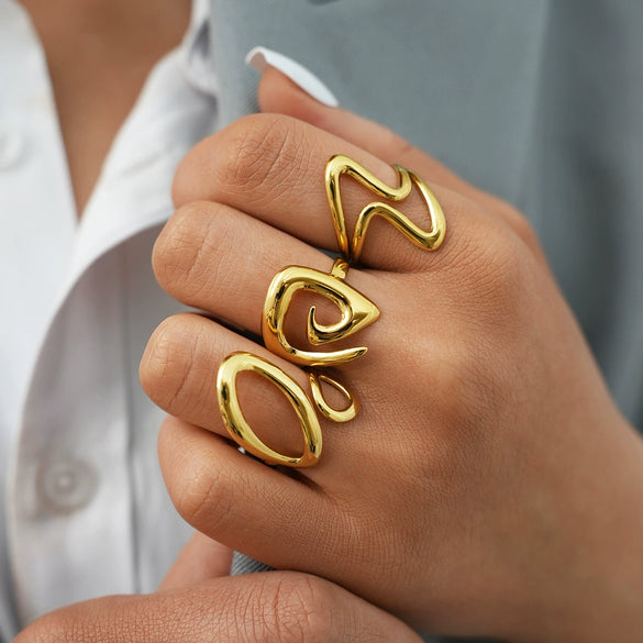Wholesale Unisex Stainless Steel Geometric Line Rings With Pvd Furnace Vacuum Real Gold Plating