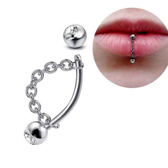 Wholesale Unisex Stainless Steel Geometric Lip Nail Chain Round Ball Pointed Cone Lip Ring One Nail Dual Purpose Curved Rod Chain Eyebrow Nail Ear Bone Nail Electroplated