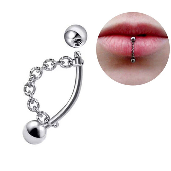 Wholesale Unisex Stainless Steel Geometric Lip Nail Chain Round Ball Pointed Cone Lip Ring One Nail Dual Purpose Curved Rod Chain Eyebrow Nail Ear Bone Nail Electroplated