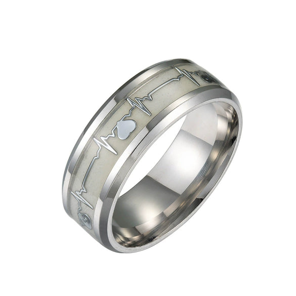 Wholesale Unisex Stainless Steel Geometric Luminous Electrocardiogram Couple Ring Jewelry