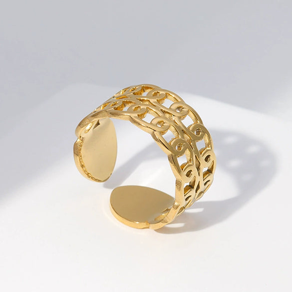 Wholesale Unisex Stainless Steel Geometric Open Double Chain Ring With Electroplating Retro And Fashionable