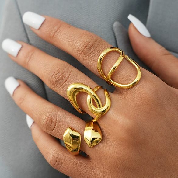 Wholesale Unisex Stainless Steel Geometric Open Ring With Vacuum Real Gold Plating In Pvd Furnace
