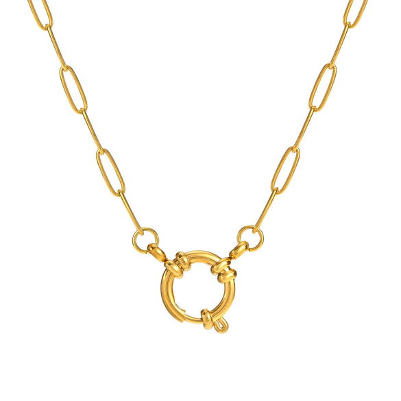 Wholesale Unisex Stainless Steel Geometric Pattern Electroplated 18K Gold Color Retention Adjustable Chain Necklace With Birthstone Pendants