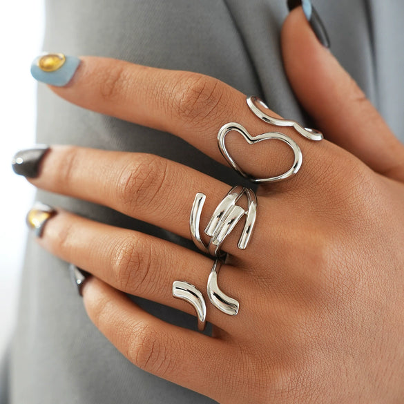 Wholesale Unisex Stainless Steel Geometric Rings With Pvd Furnace Vacuum Real Gold Plating And Ins Style
