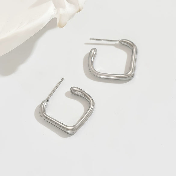 Wholesale Unisex Stainless Steel Geometric Square Hoop Earrings With Polished Finish