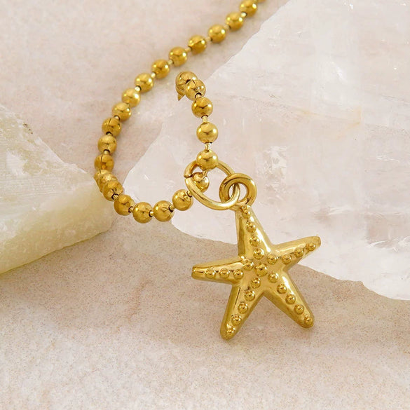 Wholesale Unisex Stainless Steel Geometric Starfish Pendant Necklace With Electroplating And Bead Chain