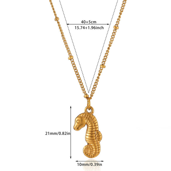 Wholesale Unisex Stainless Steel Gold Electroplated Seahorse Starfish Pendant Cross Chain Necklace