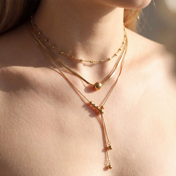 Wholesale Unisex Stainless Steel Goldcolored Ushaped Geometric Light Luxury Style Polished Multilayer Clavicle Necklace